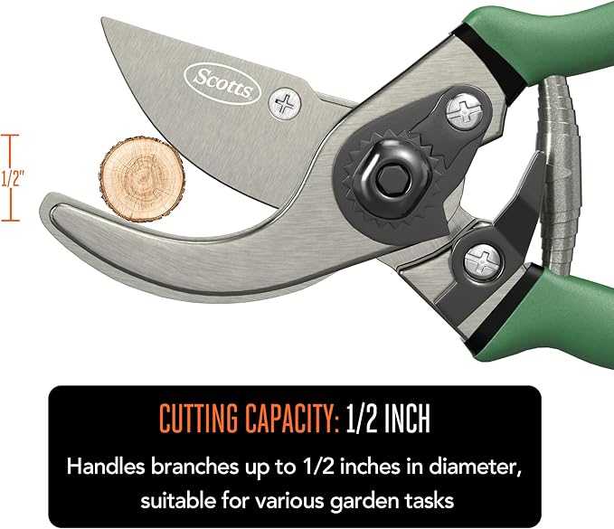 Scotts 2-Piece Pruning Tool Set – Includes 8 in. Bypass Pruning Shears for Live Plants and Soft Stems, and 7.5 in. Folding Saw for Cutting Thick Branches