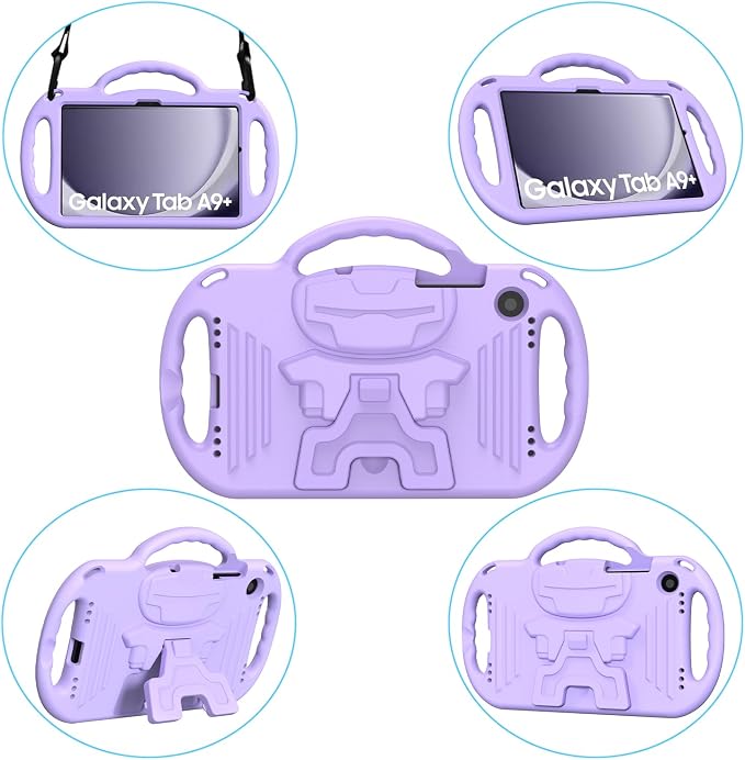Kids Case for Samsung Galaxy Tab A11+ Plus/A9+ Plus 11 Inch Case with Strap Shockproof Lightweight Handle Stand 2025/2023 Model with Lanyard Black