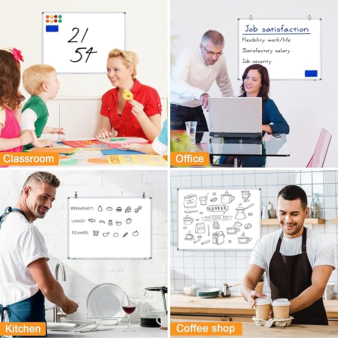 H-Qprobd White Board Dry Erase Whiteboard for Wall, 18"x24" Hanging Wall Mounted Magnetic Whiteboard Aluminium Frame for Home, Office, School, Kitchen