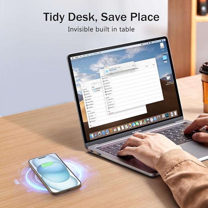 Recessed Magnetic Wireless Charger 15W Hidden Desk Mount for iPhone 17-12 | Qi Certified Fast Wireless Charging PadFlush Mount Design Under Desk Installation Space Saving Office Desk Nightstand
