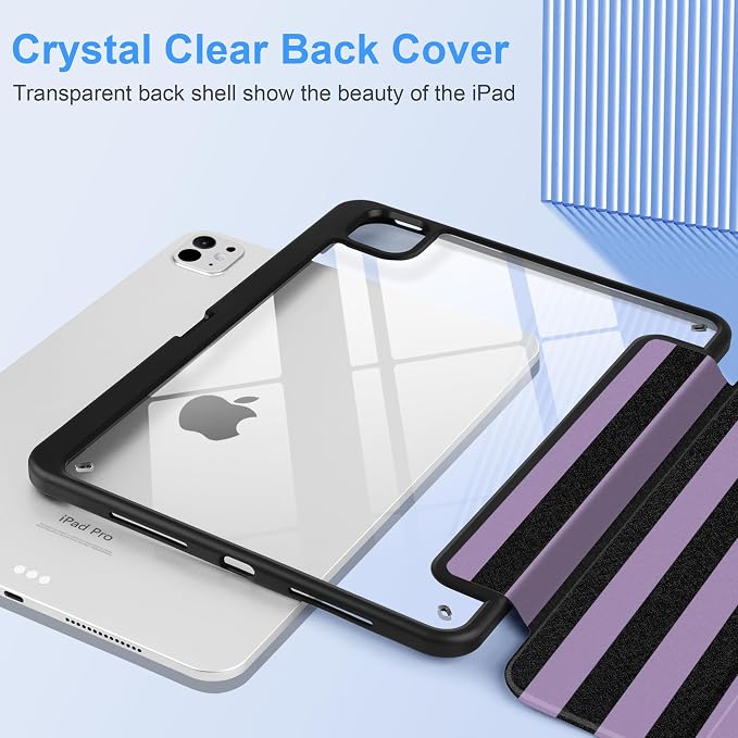 DONGKE for iPad Pro 11-Inch Case (M5 2025 / M4 2024) 6th/5th Generation [Auto Sleep/Wake &amp Pencil Pro Holder] Clear Acrylic Back Smart Trifold Stand Cover Bear &amp Cherry