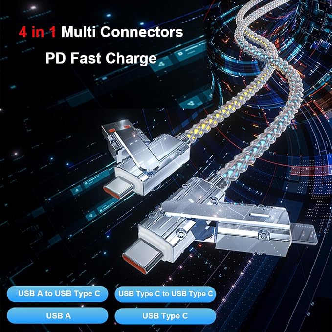 IHAO Multi Ports Charger Cable 3 Combinations in One Cable USB A to USB C/Micro USB PD Fast Charging Cord Lighted Up LED Flowing Compatible with Almost All Kinds of Electric Device-39Inches Blue