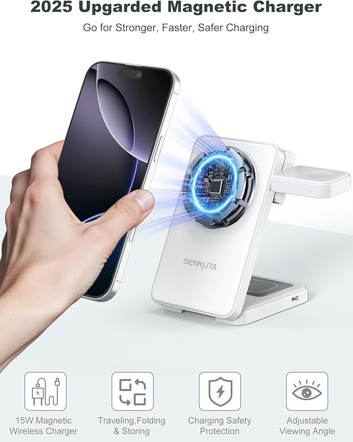 2025 Upgraded Wireless Charger for Apple: 3 in 1 Charging Station Foldable Fast for Apple iPhone 16/15/14/13/12 Max Plus Series - Portable Travel Charger for Apple Watch/Airpods Pro (White)