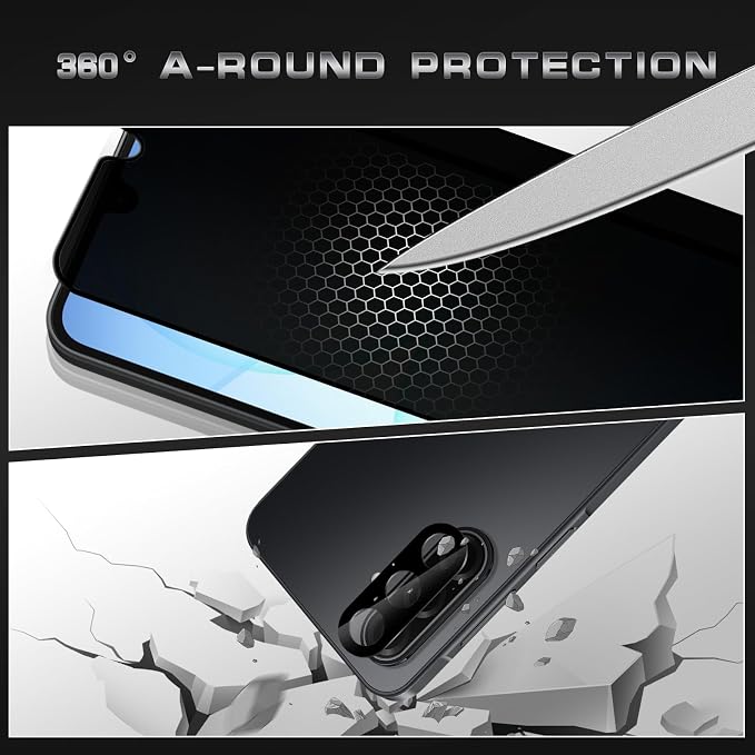 4 Pack Nothing Phone (3a) Pro 5G Privacy Screen Protector 2 Pack Privacy Tempered Glass Film and 2 Pack Camera Lens Protector Anti-Spy Protection for Nothing Phone (3a) Pro 5G Screen Protector