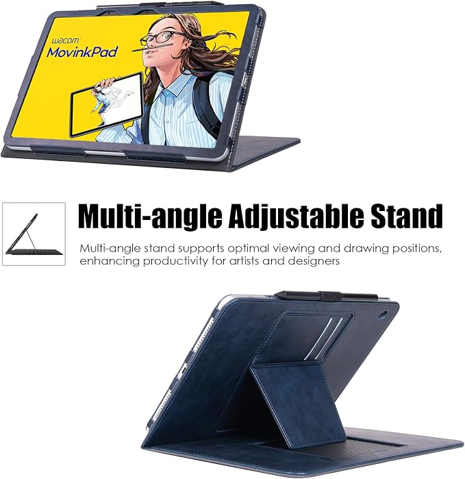 Case for Wacom MovinkPad 11 TabletDark Blue | Multiple-Angles Viewing StandPremium PU Leather Protective Cover with Pen Holder Loop