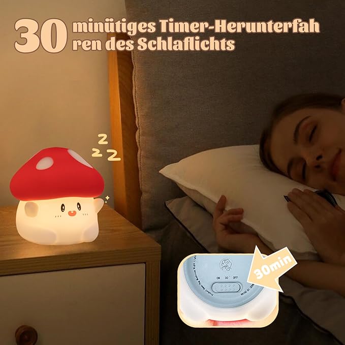 Rytinazzz Hug Mushroom Night Light, 50-Hour Battery & Pat Control, Squishy Lamp for Kids Bedroom, Girls, USB Rechargeable with Timer, Valentines Gifts