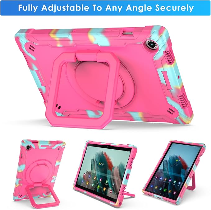 DETUOSI Galaxy Tab A8 Case - Shockproof with 360 Stand &amp Strap Heavy Duty for SM-X200/X205/X207 Black