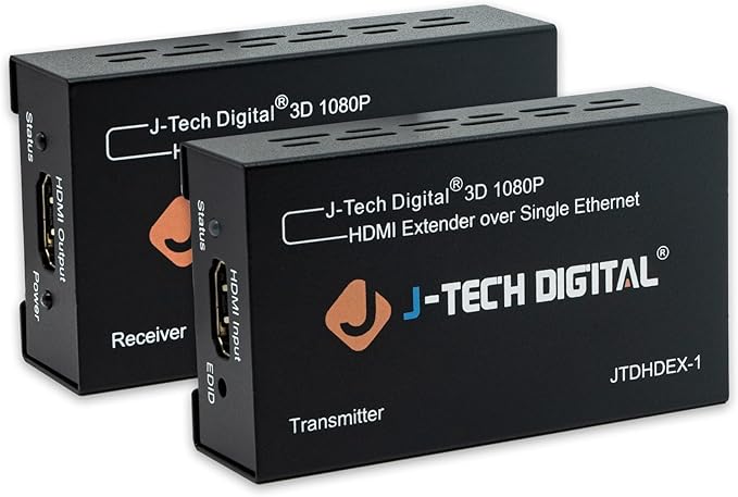 J-Tech Digital HDMI Extender over cat5e/6 1080P@200ft HDMI Balun Over Single Ethernet Supports EDID Copy Compatible with Dolby Digital DTS