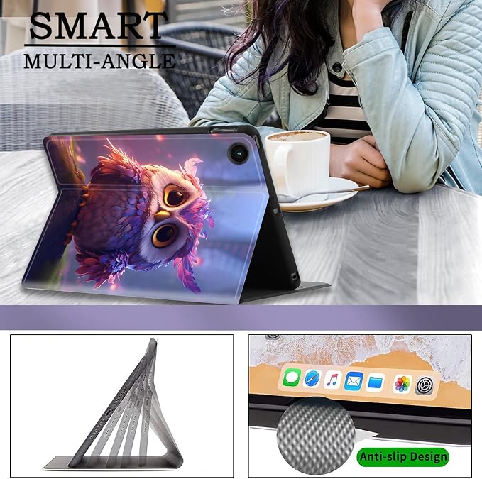 Case for Samsung Galaxy Tab A11 + Plus/A9 + Plus 11 Inch 2025/2023 Ultra-Thin Multi-Angle Protective Cover with Auto Sleep/Wake Black Cat and the Blue Flower