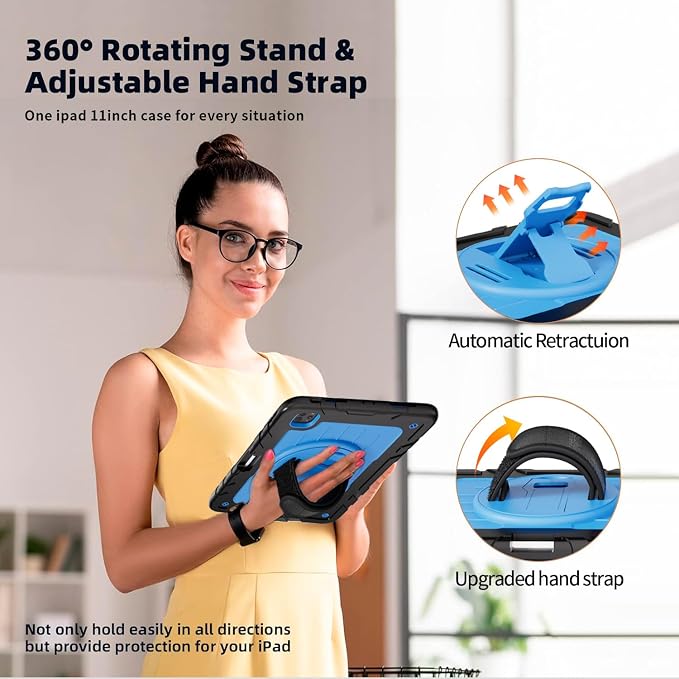 iPad Pro 11 inch Case with Rotating Stand &amp Shoulder Strap Heavy Duty Shockproof Cover with Pencil Holder for iPad Pro 11-inch 4th/3rd/2nd/1st Gen (Black)