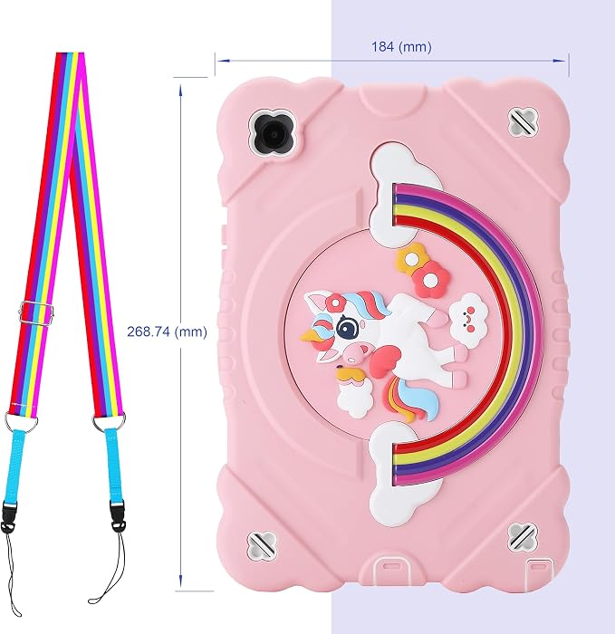 XZC Case for Samsung Galaxy Tab A8 10.5 inch Pink | SM-X205N/X200N/X207 2021/2022 Unicorn Heavy Duty Shockproof Adjustable Shoulder Strap