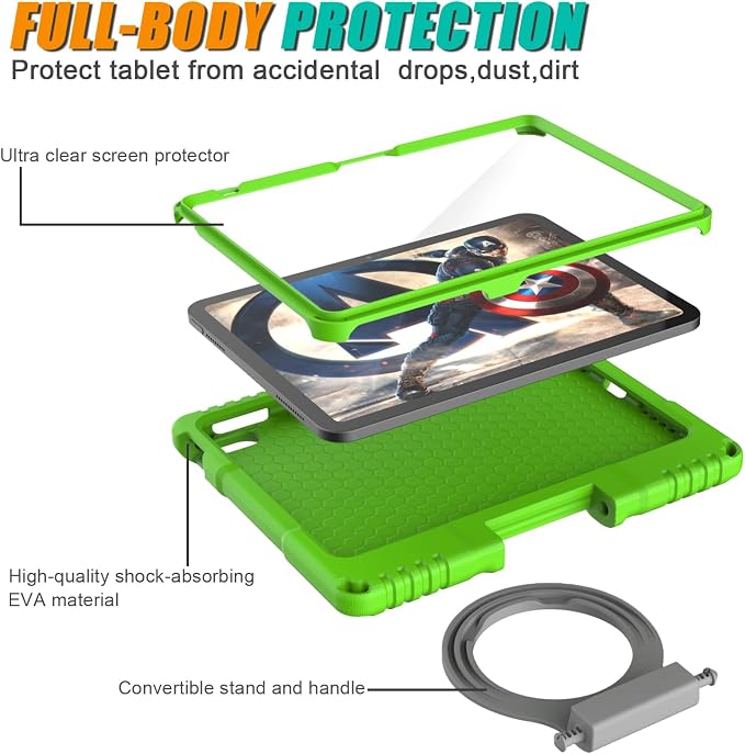 Kids Case for iPad 10th Generation 10.9-inch (2022) &amp iPad Air 11-inch M2 (2024) &amp iPad Pro 11-inch M4 (2024) Lightweight Shockproof Case Built-in Screen Protector with Handle Stand Black
