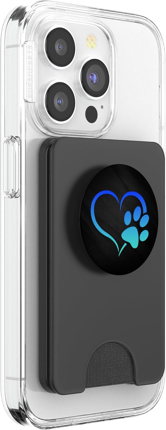 Turquoise Teal Blue Color Dog Paw Print Heart On a Black PopSockets Adhesive PopGrip