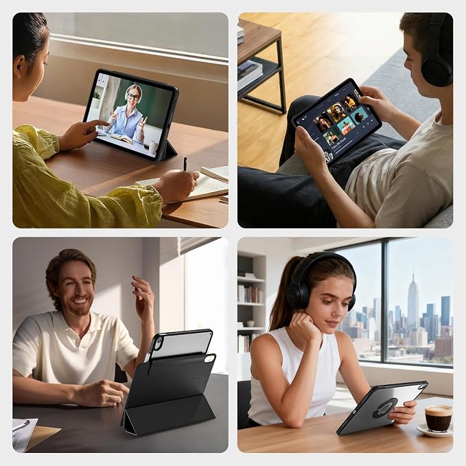 kenke Hybrid Case for iPad A16 11th Gen 11''/10th Gen 10.9'' Black | Detachable Magnetic Portrait/Landscape Stand Cover Magnetic Rotating Hard Clear PC Back Auto Wake/Sleep Support Touch ID