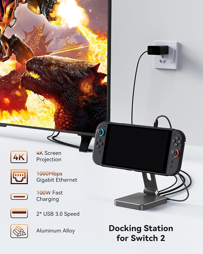 Foldable Magnetic Stand Holder for Nintendo Switch 2 iPhone | Aluminum Alloy Adjustable Design MagSafe-Compatible Portable Kickstand Mount Switch 2 Accessories for Desktop &amp Travel