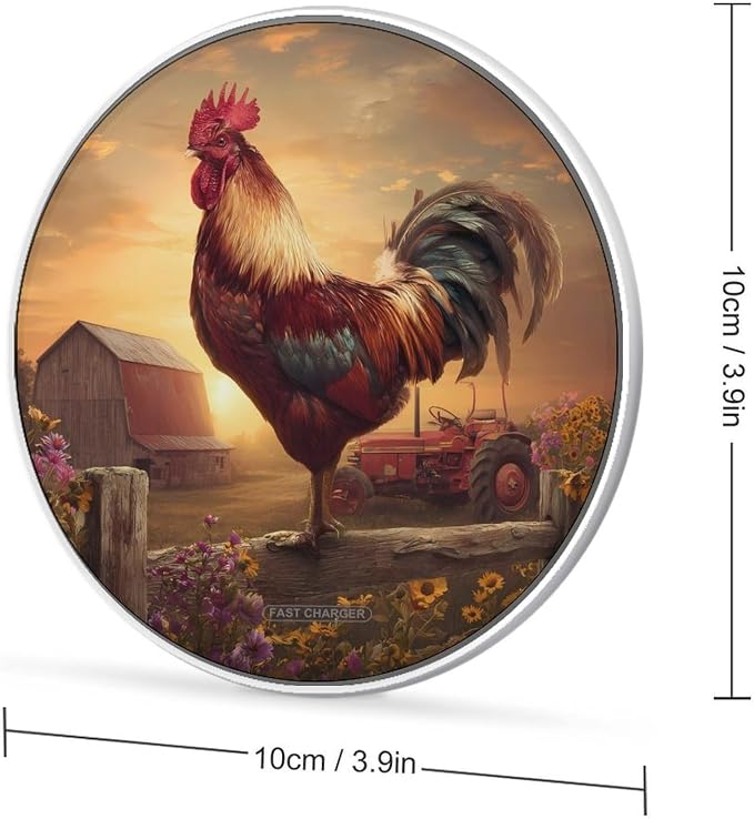 Farmhouse Rooster Chicken Sunset Wireless Charger SlimWireless Charging Pad Anti-Slip Charger Mat for Men Women