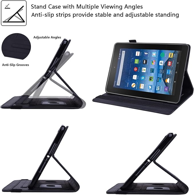 Fire HD 8 Case Slim Folding Stand Auto Wake/Sleep Wallet Case with Cards/Cash Holder for Amazon Fire HD 8(8th/7th/6th Gen 2018/2017/2016 Release)-Black