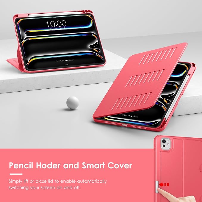 VIKESI Case for iPad Pro 11 inch (M5/M4) 2025/2024Multiple Angles Magnetic Stand CoverShockproof BackPencil Holderand Auto Sleep/WakeBlack