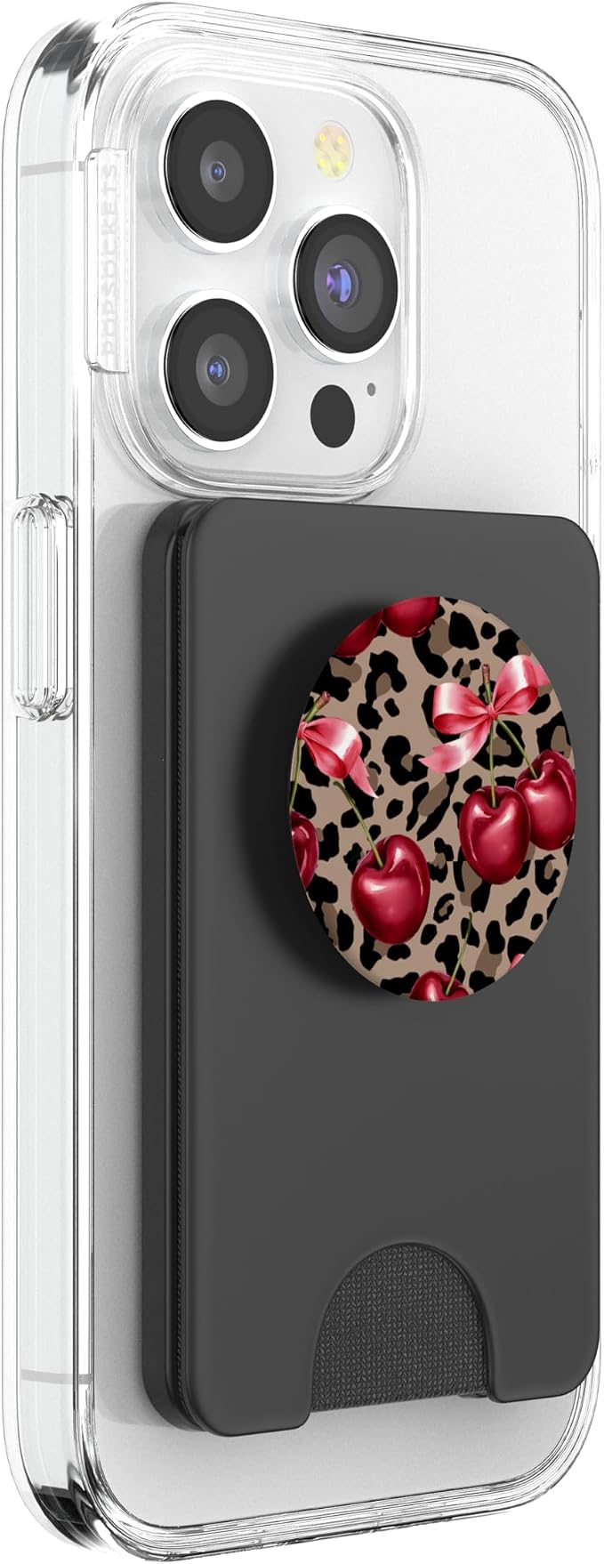 Brown Cheetah Valentine Girls Leopard Print Cherry And Bow PopSockets Adhesive PopGrip