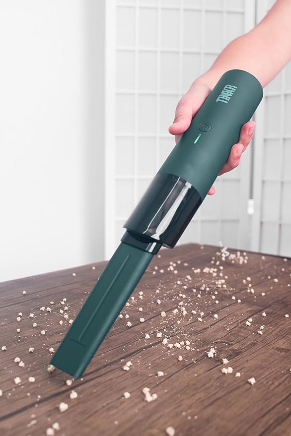 TINKR Mini Car Vacuum, Cordless Handheld Vacuum with 6000Pa Suction Power, High Speed 47000 RPM Motor, Efficient Airflow Design, Dual Nozzles, USB C Recharge, and Travel Bag (Green)