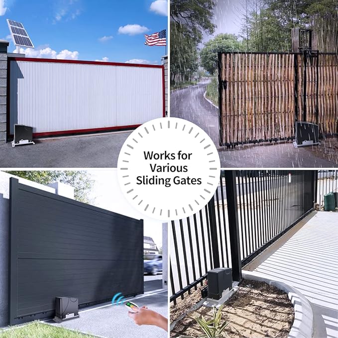 TOPENS DK1000S Solar Sliding Gate Opener Rack Drive Automatic Gate Motor for Heavy Driveway Slide Gates Up to 1800 Pounds, Electric Gate Operator Battery Powered with Solar Panel Remote Control Kit