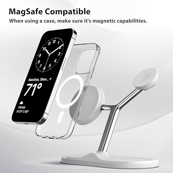 3-in-1 Wireless Charging Station for Apple Devices - Fast Charging Station for iPhone and Watch with MagSafe, Stable Charger Stand for iPhone 12-15 & iPhone 16 & iWatch & AirPods