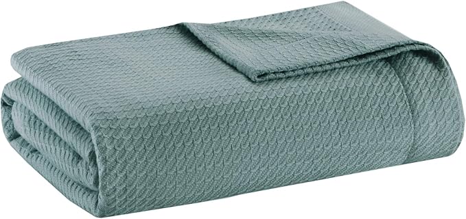 Madison Park Soft Certified 100% Egyptian Cotton Breathable Cozy Blanket, Premium Waffle Knit Classic Design, Luxury All Season Lightweight Cover for Bed, Couch and Sofa, Teal Twin(66"x90")