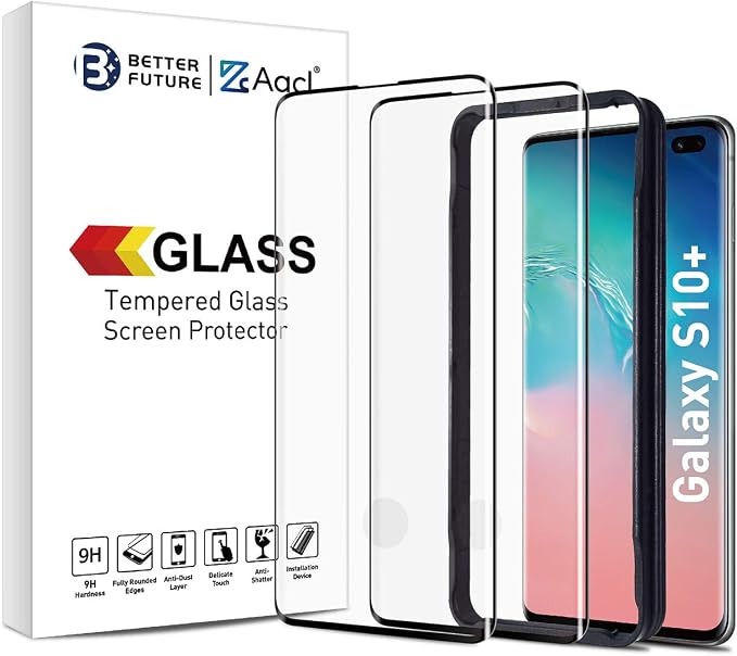 AACL Glass Screen Protector for Samsung Galaxy S10 Plus6.4-Inch2 PackCurved Tempered GlassCompatible with Ultrasonic Fingerprint ScannerBlack
