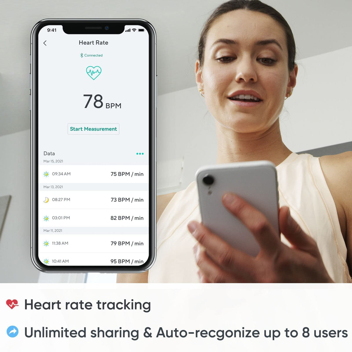 Wyze Scale S, Scale for Body Weight, FSA HSA Eligible, Digital Bathroom Scale for Body Fat, BMI, Muscle, Heart Rate, Body Composition Analyzer with App, Batteries Included, Bluetooth, 400 lb, White