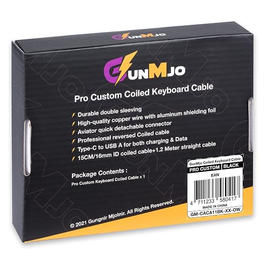 GUNMJO Pro Custom Coiled USB C Cable for Gaming Keyboard Double-Sleeved Mechanical Keyboard Cable with Detachable Metal Aviator 1.5M USB-C to USB-A Blue Color