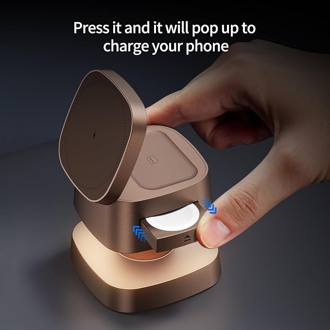 4 in 1 Magnetic Wireless Charging Station15W Fast Charging with Night Light for MagSafe Charger Stand3 in 1 Wireless Charger for iPhone 17/16/15/14/13 Pro MaxApple Watch &amp AirPodsSand Gold