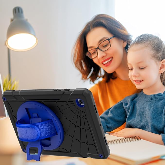 Case for Samsung Galaxy Tab A8 10.5'' Sturdy Heavy Duty Full-Body Shockproof Protective Case 360° Rotating Stand Hand/Shoulder Strap (Black+Blue)