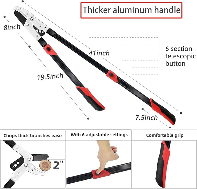 Loppers Branch Cutter Heavy Duty Tree Trimmer, Extendable 28-41" Tree Pruner with Compound Action, Tree Cutter with 2 Inch Clean Cut Capacity Chop Thick Branches Effortlessly