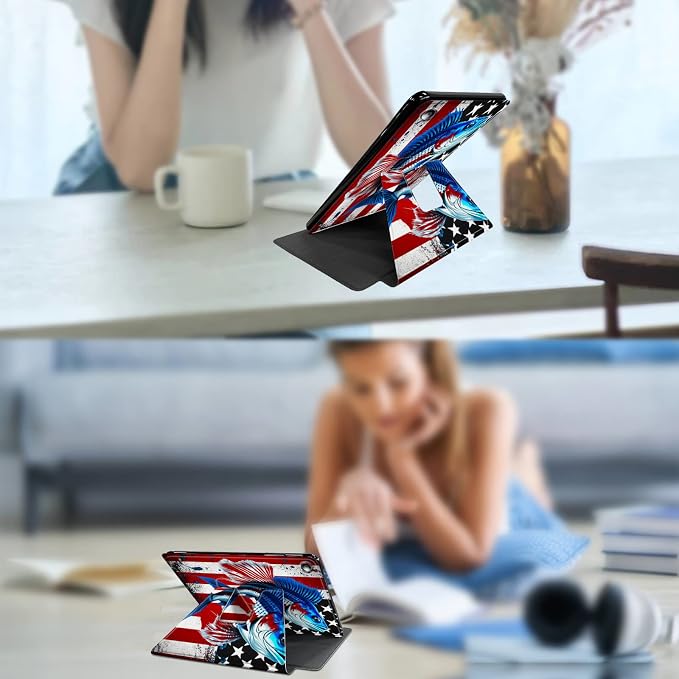 for Samsung Galaxy Tab A7 Lite Case 8.7 inch 360 Degree Rotating Stand Protective Smart Cover Case for Samsung Galaxy Tab A7 Lite 2021 - American Flag &amp Fish