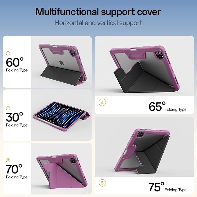 Case for iPad Pro 11 inch (4th/3rd/2nd Generation) 2022/2021/2020 | Y-Stand Shockproof Protective Cover with Pencil Holder Multi-Angle Stand Clear Hard Back (Black)