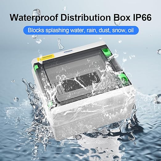 Mollom 9 Way HA Series Power Distribution Box with Bus Bars and Din Rail for Miniature Circuit Breaker MCB,Waterproof IP66,Solar Power Distribution Panel for Indoor and Outdoor Use