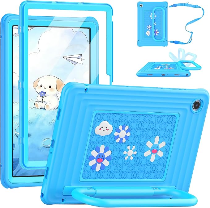 SEYMAC Case for Samsung Galaxy Tab A11+/A9+ Plus 11 for Kids Black | Heavy Duty Shockproof Built-in Screen Protector Rotating Stand Handle and Shoulder Strap