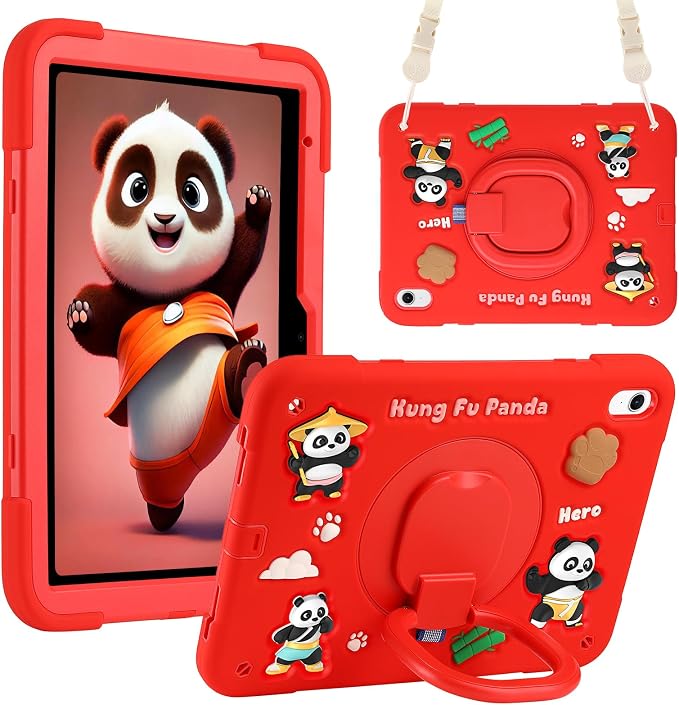 Case for iPad A16 11th Generation 11 Inch 2025 iPad 10th Generation 10.9 Inch 2022 Silicone 3D Panda Design Kids Case Heavy Duty Protection with Kickstand/Pencil Holder/Strap