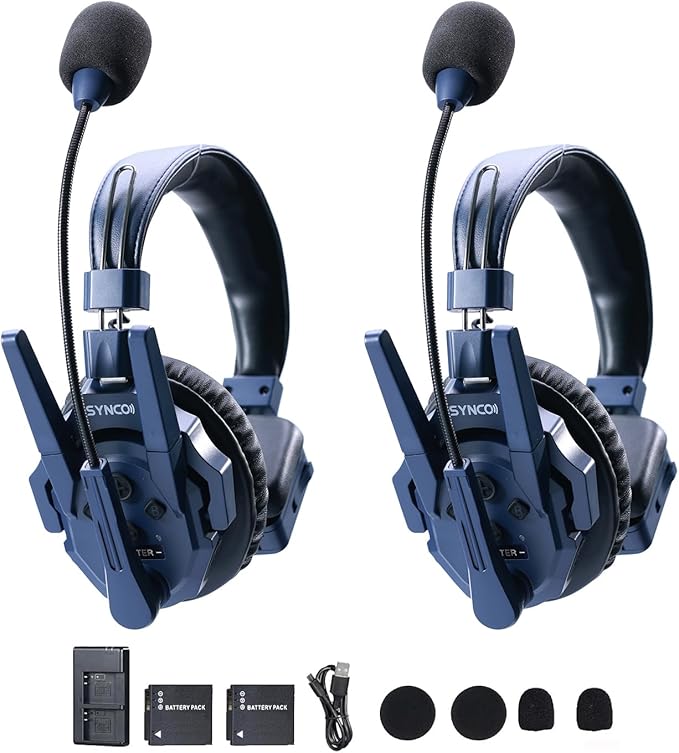 SYNCO Xtalk Master Wireless Intercom Headset System,2 Person 2.4GHz 500m/1640ft Headset with Noise Reduction Program,Real-time Monitoring