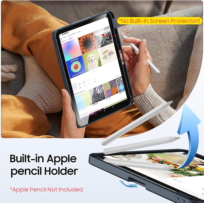 Fintie Shockproof Case for iPad (A16) 11th Gen 11-in iPad 10th Gen 10.9 | Slim Frosted Hard Back Cover Multi-Angle Viewing Built-in Kickstand &amp Pencil Holder Anti-Scratch Black