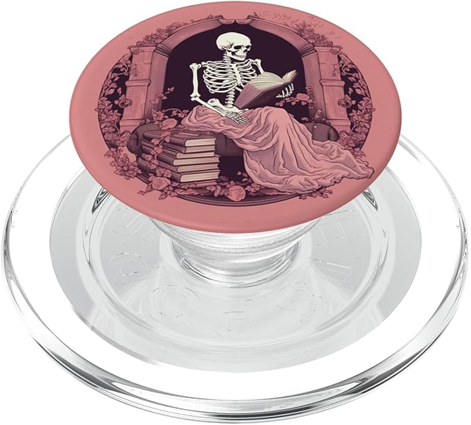 Librarian Skeleton Gothic Goth Book Reading Lover Pink PopSockets Adhesive PopGrip