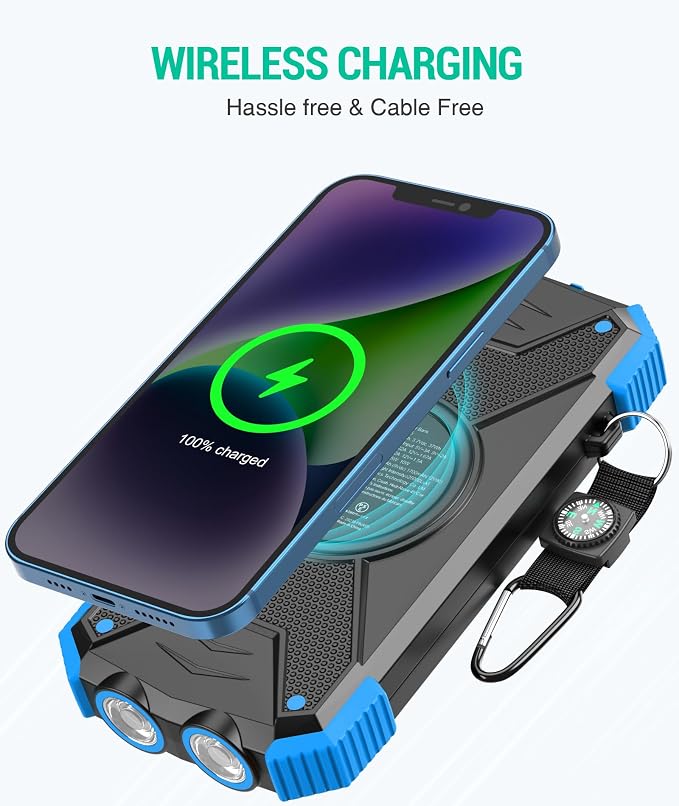 BLAVOR Solar Power Bank 10000mAh Portable Wireless Charger 20W Fast Charging External Battery Pack with USB C for Cell Phones Solar Panel Charging with Dual Flashlight for Camping