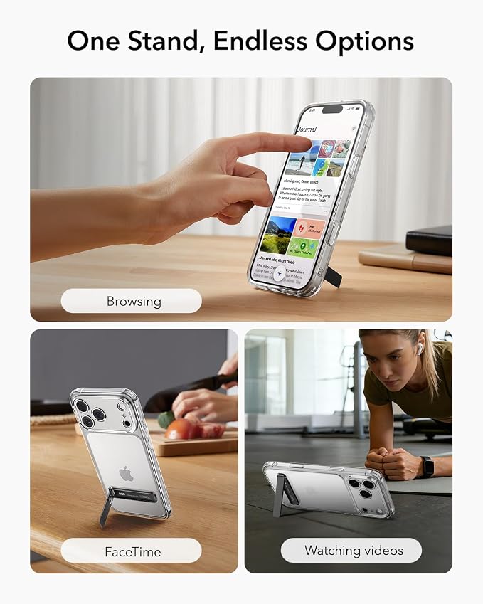 ESR Boost Phone Kickstand Compatible with iPhone 17 Samsung Galaxy | Vertical and Horizontal StandAdjustable Angle Phone Stand for iPhone 17e/16/15/14/13Samsung S26GoogleBlack