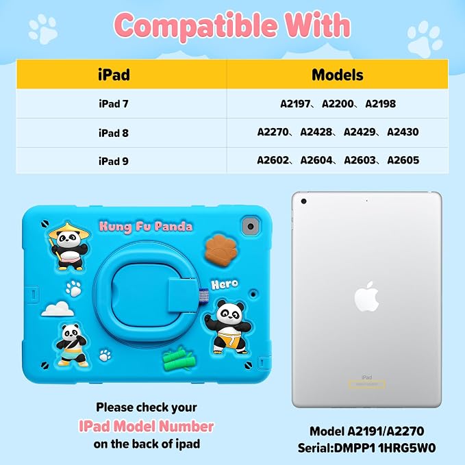 Case for iPad A16 11th Generation 11 Inch 2025 iPad 10th Generation 10.9 Inch 2022 Silicone 3D Panda Design Kids Case Heavy Duty Protection with Kickstand/Pencil Holder/Strap