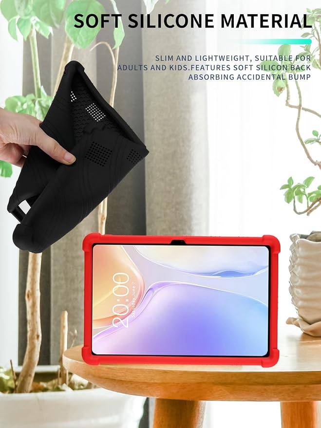 Case for Odea A12 Android 15 Tablets 12 Inch Tablet 2025- Soft Silicone Shock Proof Lightweight Stand Rubber Shell Protective CoverKids Friendly Soft Silicone Adjustable Stand CoverBlack