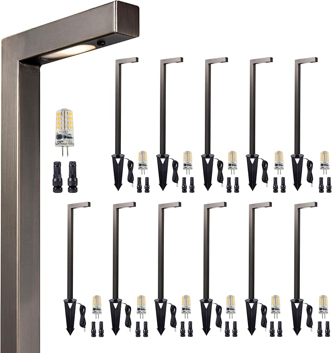 Outdoor Brass Pathway Lights, Low Voltage Landscape Path Lighting Wired, 12v Walkway Light LED Waterproof, Bronze for Outside Garden Yard Driveway with 3W 270LM 3000K G4 Bulb (12 Pack)
