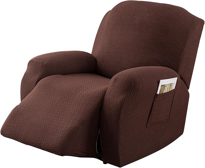 Genina Recliner Chair Covers, Stretch Reclining Chair Cover, Recliner Sofa Slipcovers Stripe Jacquard Lazy Couch Covers Furniture Protector Covers for Pet Kid (Chocolate, 1 Seat)