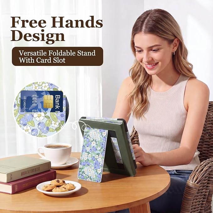 Fancity Case for Kindle Paperwhite 7/6.8 12th/11th Generation 2025 2024 | PU Leather Case with Auto Wake/Sleep Hand Strap for Kindle Paperwhite/Colorsoft Signature Edition 2021 Monet's Garden