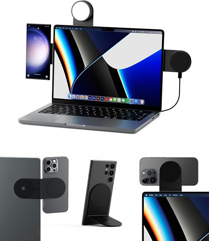 Rolling Square Edge Pro Full Kit - Mount for Mobile Magnetic Phone Holder Stand &amp Wireless Charger 1000 Lumen Light Black