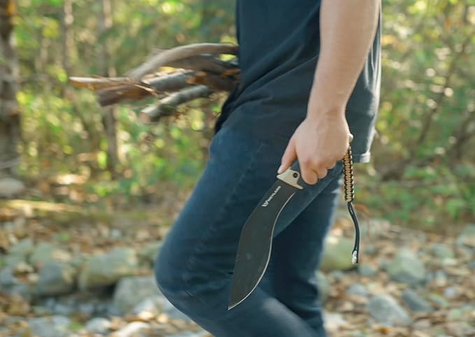 WEYLAND Kukri Machete Knife with Tactical MOLLE Sheath - Fixed Full Tang Steel Blade Machete for Cutting Trees Heavy Duty for Clearing Brush, Yard Work, Gardening, Camping and Hiking
